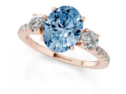 Oval Three Stone Engagement Ring Setting for a Fancy Blue Lab-Grown Diamond | Pave Shoulders | Rose Gold