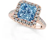Princess Cut Raised Halo Engagement Ring Setting for a Fancy Blue Lab-Grown Diamond | Rose Gold