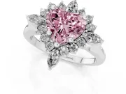Fancy Pink Heart Cut Diamond Cluster Halo Ring Set in White gold with Marquise and Round Accents