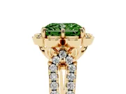 Radiant Cut Floral Halo Engagement Ring Setting for a Fancy Green Lab-Grown Diamond | Pavé Split Shank | Yellow Gold