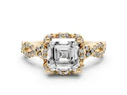Asscher Cut Milgrain Halo Engagement Ring Setting | Graduated Shoulders | Yellow Gold