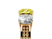 Cushion Cut Three Stone Engagement Ring Setting for a Fancy Yellow Lab-Grown Diamond | Beaded Shoulders | Yellow Gold