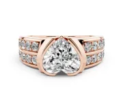 Heart-Shaped Half Bezel Engagement Ring Setting | Double Row Channel Band | Rose Gold
