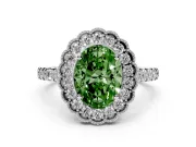 Fancy Green Oval Cut Diamond Milgrain Floral Halo Engagement Ring Set in Platinum with Pavé Band
