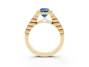 Radiant Cut Milgrain Halo Engagement Ring Setting for a Fancy Blue Lab-Grown Diamond | Beaded Shoulders | Yellow Gold