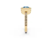 Fancy Blue Cushion Cut Diamond Halo Ring Set in Yellow gold with Pavé Band and Milgrain-Edged Prongs