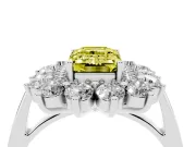 Emerald Cut Floral Halo Engagement Ring Setting for a Fancy Yellow Lab-Grown Diamond | Plain Band | Sterling Silver