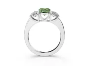 Fancy Green Oval Cut Diamond Three-Stone Ring Set in White gold with Bold Center and Classic Band