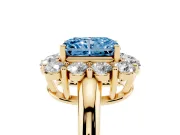 Radiant Cut Cluster Halo Engagement Ring Setting for a Fancy Blue Lab-Grown Diamond | Large Round Accents | Yellow Gold