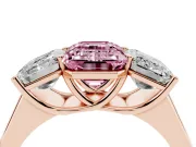 Emerald Cut Three Stone Engagement Ring Setting for a Fancy Pink Lab-Grown Diamond | Basket Prong Heads | Rose Gold