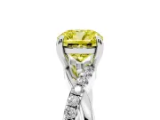 Fancy Yellow Cushion Cut Diamond Twist Band Solitaire Set in Platinum with Pavé Accents and Prong Setting