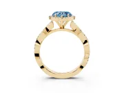 Fancy Blue Heart Cut Diamond Halo Twisted Band Ring Set in Yellow gold with Prong Setting