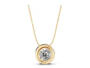 Round Lab-Grown Diamond Wide Bezel Solitaire Pendant Necklace | Stepped Rim | Yellow Gold