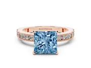 Princess Cut Vintage Pavé Engagement Ring Setting for a Fancy Blue Lab-Grown Diamond | Rose Gold