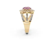 Oval Double Halo Split Shank Engagement Ring Setting for a Fancy Pink Lab-Grown Diamond | Pave Strands | Yellow Gold