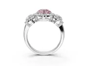 Round Three Stone Halo Engagement Ring Setting for a Fancy Pink Lab-Grown Diamond | Platinum