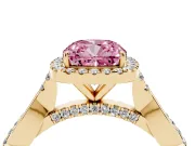 Cushion Cut Twist Halo Engagement Ring Setting for a Fancy Pink Lab-Grown Diamond | Yellow Gold