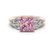 Princess Cut Side Stone Engagement Ring Setting for a Fancy Pink Lab-Grown Diamond | Rose Gold
