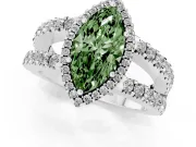 Fancy Green Marquise Cut Diamond Halo Ring Set in Platinum with Pavé Split Shank and Prong Setting