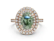 Oval Double Halo Engagement Ring Setting for a Fancy Green Lab-Grown Diamond | Pave Shoulders | Rose Gold