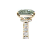 Radiant Cut Hidden Halo Engagement Ring Setting for a Fancy Green Lab-Grown Diamond | Pavé Band | Yellow Gold