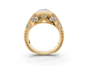 Princess Cut Diamond Bezel Ring Set in Yellow gold with Milgrain Accent Band