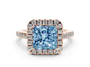 Princess Cut Raised Halo Engagement Ring Setting for a Fancy Blue Lab-Grown Diamond | Rose Gold