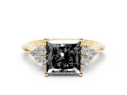 Princess Cut Cluster Accent Engagement Ring Setting for a Black Center | Plain Band | Yellow Gold