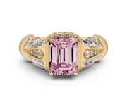 Emerald Cut Vintage Milgrain Engagement Ring Setting for a Fancy Pink Lab-Grown Diamond | Hidden Halo | Yellow Gold
