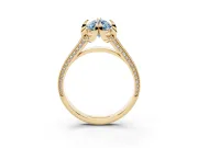 Fancy Blue Marquise Cut Diamond Pavé Split Shank Solitaire Ring Set in Yellow gold with Prong Setting
