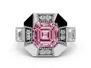 Fancy Pink Asscher Cut Diamond Milgrain Halo Ring Set in Platinum with Split Shank