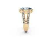 Fancy Blue Marquise Cut Diamond Halo Ring Set in Yellow gold with Pavé Split Shank and Prong Setting