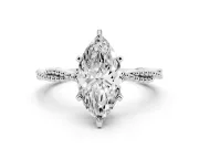 Marquise Cut Diamond Solitaire Ring Set in Platinum with Twisted Band and Bead Prong Setting