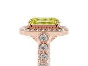Emerald Cut Graduated Milgrain Halo Engagement Ring Setting for a Fancy Yellow Lab-Grown Diamond | Rose Gold