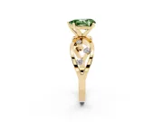 Fancy Green Pear Cut Diamond Solitaire Ring Set in Yellow gold with Side Stones on Criss-Cross Band and Prong Setting