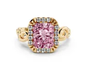 Radiant Cut Filigree Halo Engagement Ring Setting for a Fancy Pink Lab-Grown Diamond | Yellow Gold