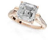 Asscher Cut Vintage Cathedral Engagement Ring Setting | Carved Band | Rose Gold