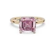 Asscher Cut Hidden Halo Ring Setting for a Fancy Pink Lab-Grown Diamond | Yellow Gold
