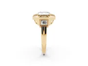 Asscher Cut Diamond Milgrain Halo Ring Set in Yellow gold with Split Shank