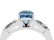 Emerald Cut Three Stone Engagement Ring Setting for a Fancy Blue Lab-Grown Diamond | Tapered Baguettes | Sterling Silver