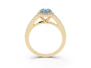 Fancy Blue Oval Cut Diamond Halo Split Shank Pavé Ring Set in Yellow gold with Prong Setting