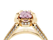 Pear-Shaped Hidden Halo Engagement Ring Setting for a Fancy Pink Lab-Grown Diamond | Triple Row Pavé Band | Yellow Gold