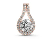 Round Lab-Grown Diamond Teardrop Halo Pendant Necklace | Pavé Split Bail | Rose Gold
