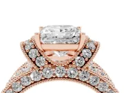 Princess Cut Vintage Milgrain Pave Engagement Ring Setting | Crescent Side Rows | Rose Gold