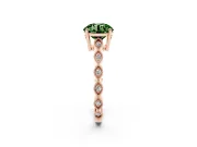 Fancy Green Round Cut Diamond Solitaire Ring Set in Rose gold with Infinity Twist Pavé Band