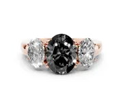 Oval Three Stone Engagement Ring Setting for a Black Center | Matching Side Stones | Rose Gold