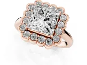 Princess Cut Scalloped Cluster Halo Engagement Ring Setting | Plain Band | Rose Gold