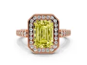 Emerald Cut Graduated Milgrain Halo Engagement Ring Setting for a Fancy Yellow Lab-Grown Diamond | Rose Gold