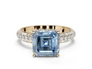 Asscher Cut Domed Pavé Engagement Ring Setting for a Fancy Blue Lab-Grown Diamond | Yellow Gold