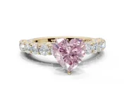 Heart-Shaped Shared Prong Engagement Ring Setting for a Fancy Pink Lab-Grown Diamond | Yellow Gold